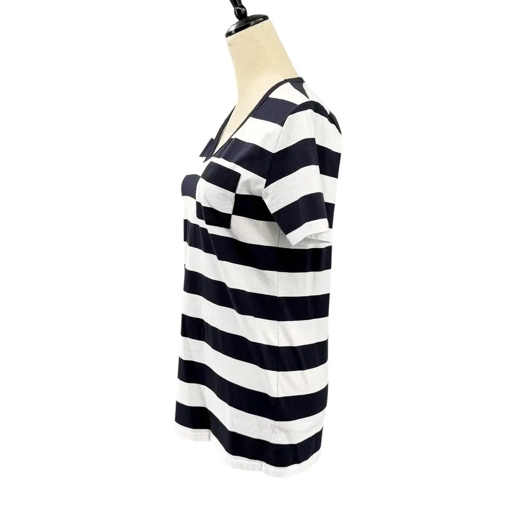 Burberry Brit NWT Navy & White Cotton Striped Pocket V-neck Casual Tee Shirt - Picture 3 of 11